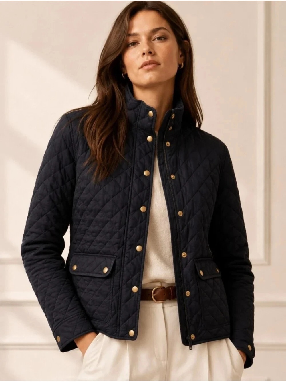 J. Crew Quilted Black Utility Jacket with Brass Snaps | M